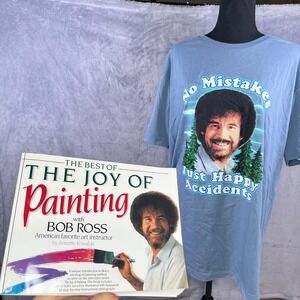 Bob‎ Ross Bundle No Mistakes Just Happy Accidents With Book T-Shirt XL
